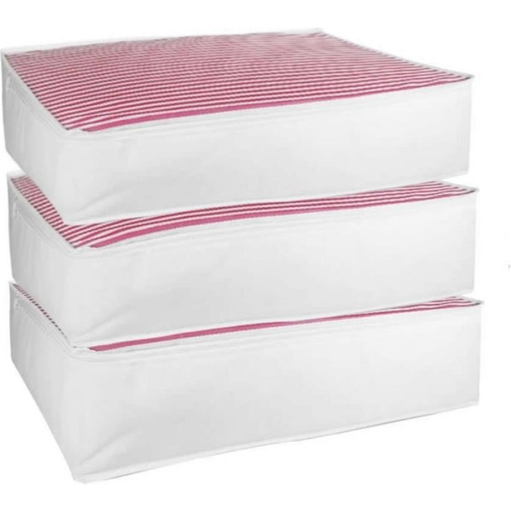 Vedsey 3'lü Set Baza Altı Düzenleyici Büyük Boy Hurç Pembe Çizgili 70X50X25 cm - Pembe - Beyaz Hurç Fiyatı