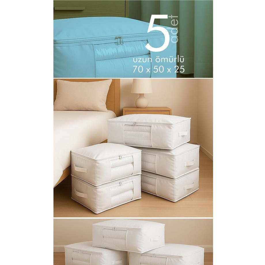 Vedsey 5'li Set Büyük Boy 70X50X25CM Pencereli Çekyat&baza Altı,yorgan&yastık Düzenleyici Hurç Beyaz Yastık Kılıfı Fiyatı