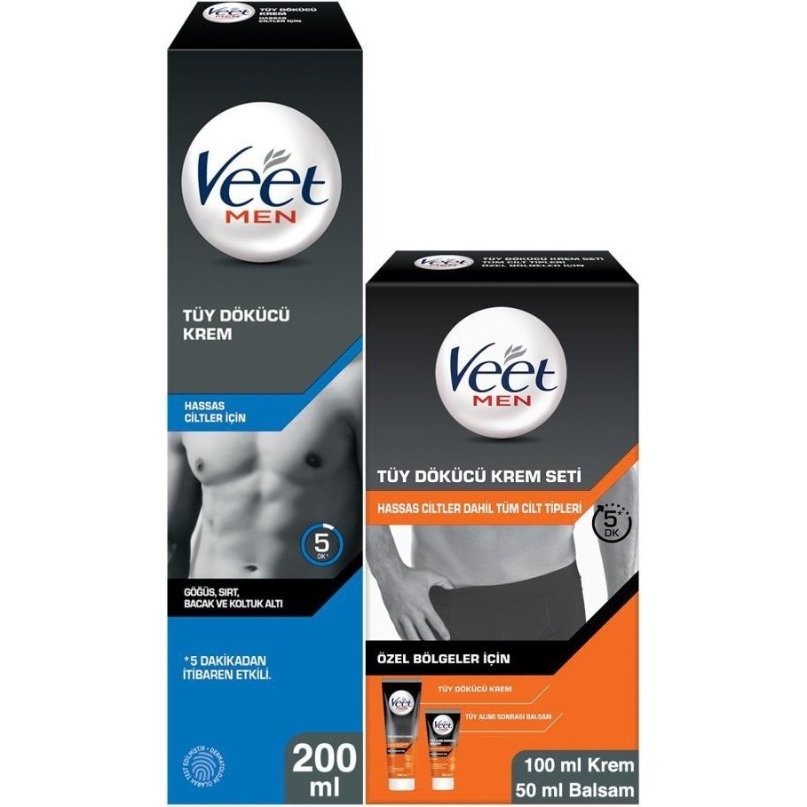 Veet Men 200 ml Hassas Ciltler İçin Tüy Dökücü Krem Seti, 100 ml Krem ve 50 ml Balsam ile Diğer Fiyatı