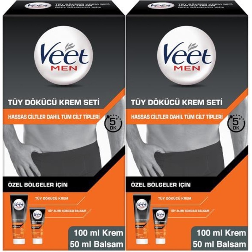 Veet Men Tüy Dökücü Krem 100 ml + Tüy Alımı Sonrası Balsam 50 ml Set – Özel Bölgeler ve Hassas Ciltler için, Dermatolojik Testli Diğer Fiyatı