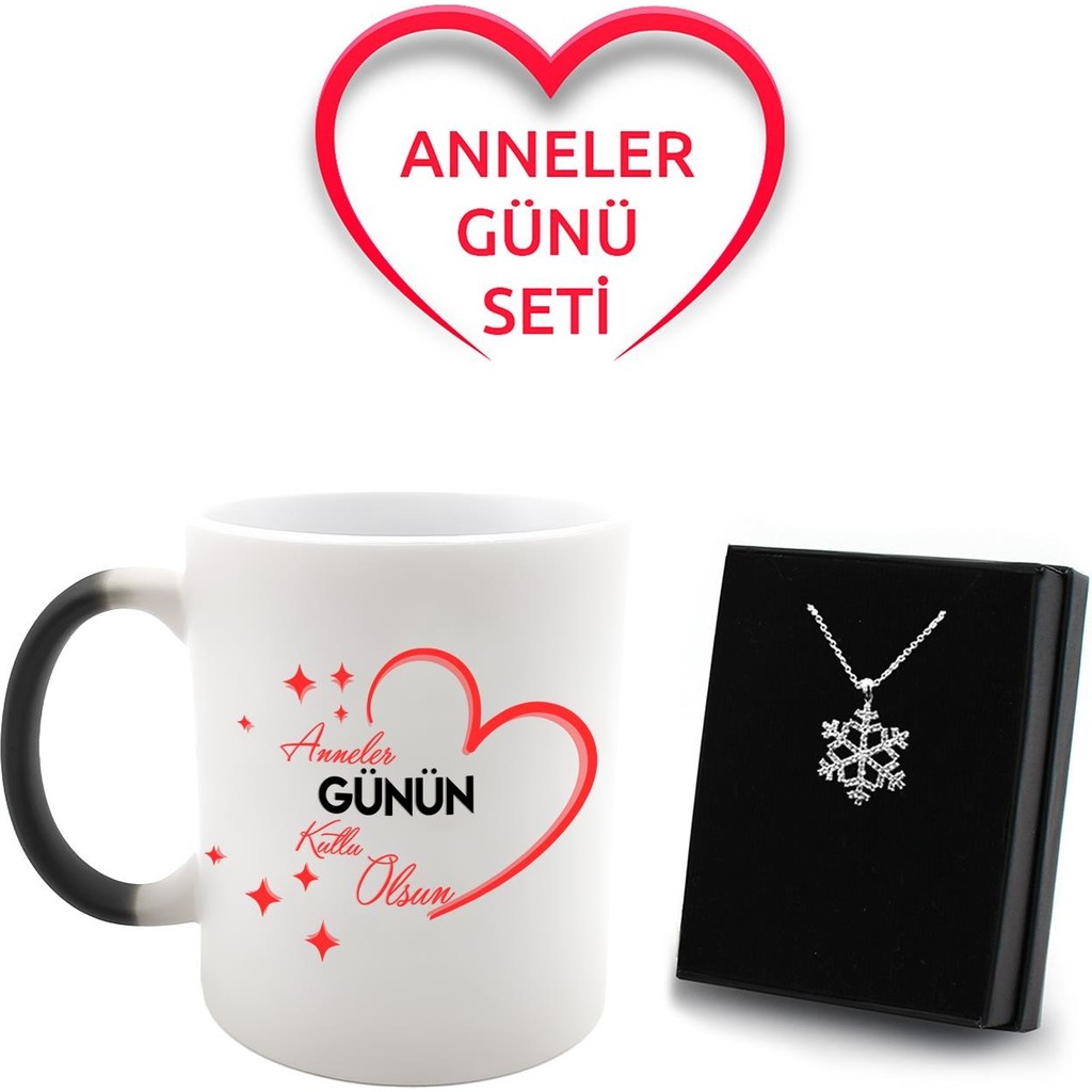 Vega Gift Shop Anneler Gününe Özel Sihirli Kupa & Gümüş Kaplama Kar Tanesi Kolye Hediye Seti Fincan / Bardak / Kahve Takımı Fiyatı