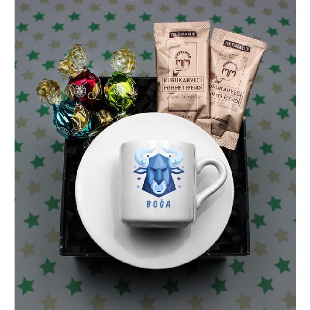 Vega Gift Shop Boğa Burcu Baskılı Süblimasyon Türk Kahvesi Fincanı & 3'lü Lavi Çikolata & 2'li Mehmet Efendi Tek Kullanımlık Kahve Hediye Seti - Beyaz Altın, Takı & Aksesuar Fiyatı