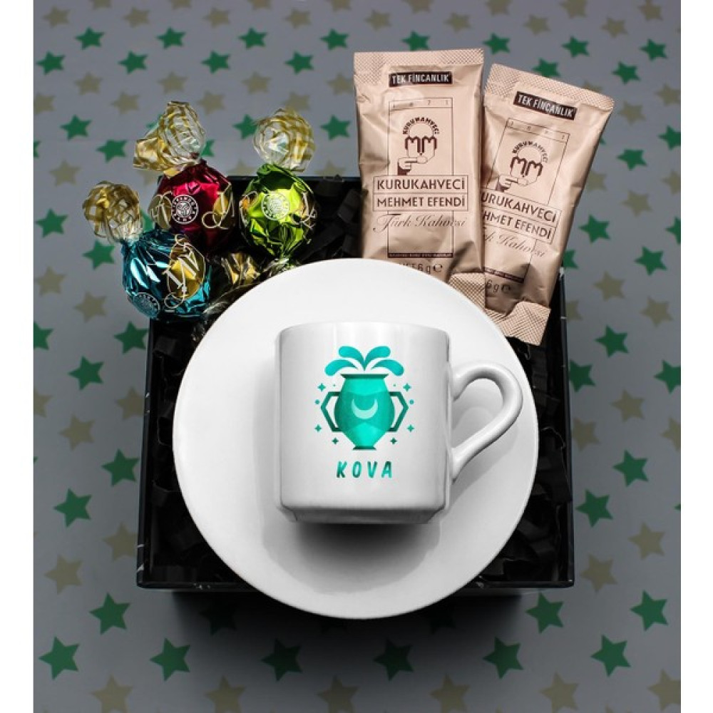 Vega Gift Shop Kova Burcu Baskılı Süblimasyon Türk Kahvesi Fincanı & 3'lü Lavi Çikolata & 2'li Mehmet Efendi Tek Kullanımlık Kahve Hediye Seti - Beyaz Altın, Takı & Aksesuar Fiyatı
