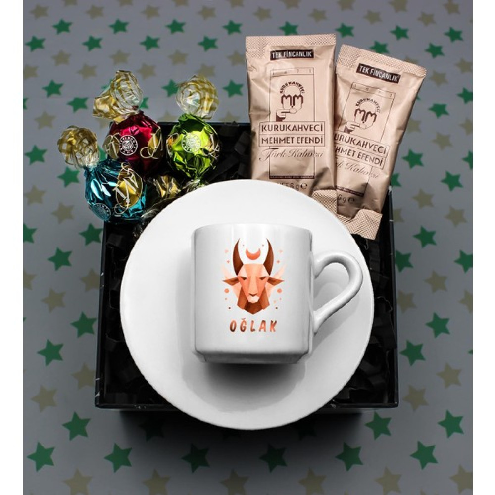 Vega Gift Shop Oğlak Burcu Baskılı Süblimasyon Türk Kahvesi Fincanı & 3'lü Lavi Çikolata & 2'li Mehmet Efendi Tek Kullanımlık Kahve Hediye Seti Altın, Takı & Aksesuar Fiyatı