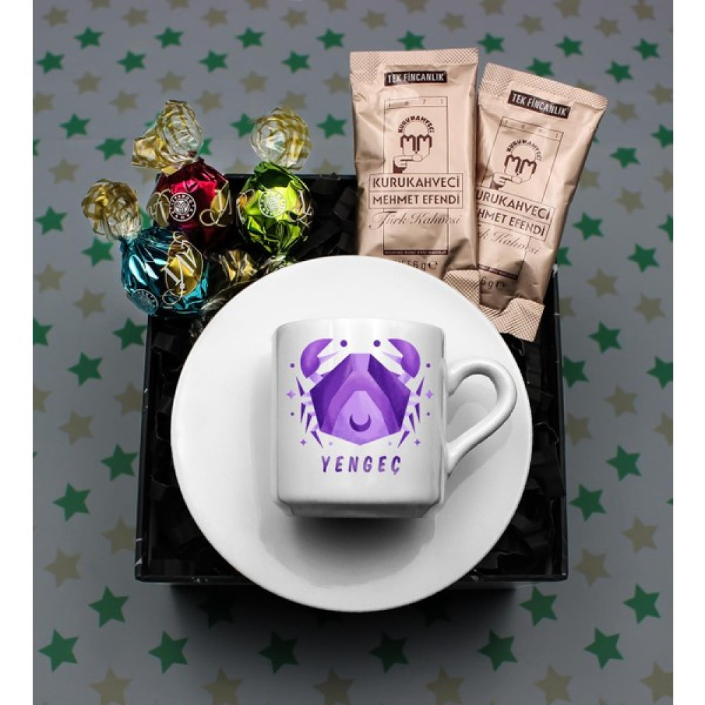 Vega Gift Shop Yengeç Burcu Baskılı Süblimasyon Türk Kahvesi Fincanı & 3'lü Lavi Çikolata & 2'li Mehmet Efendi Tek Kullanımlık Kahve Hediye Seti Altın, Takı & Aksesuar Fiyatı