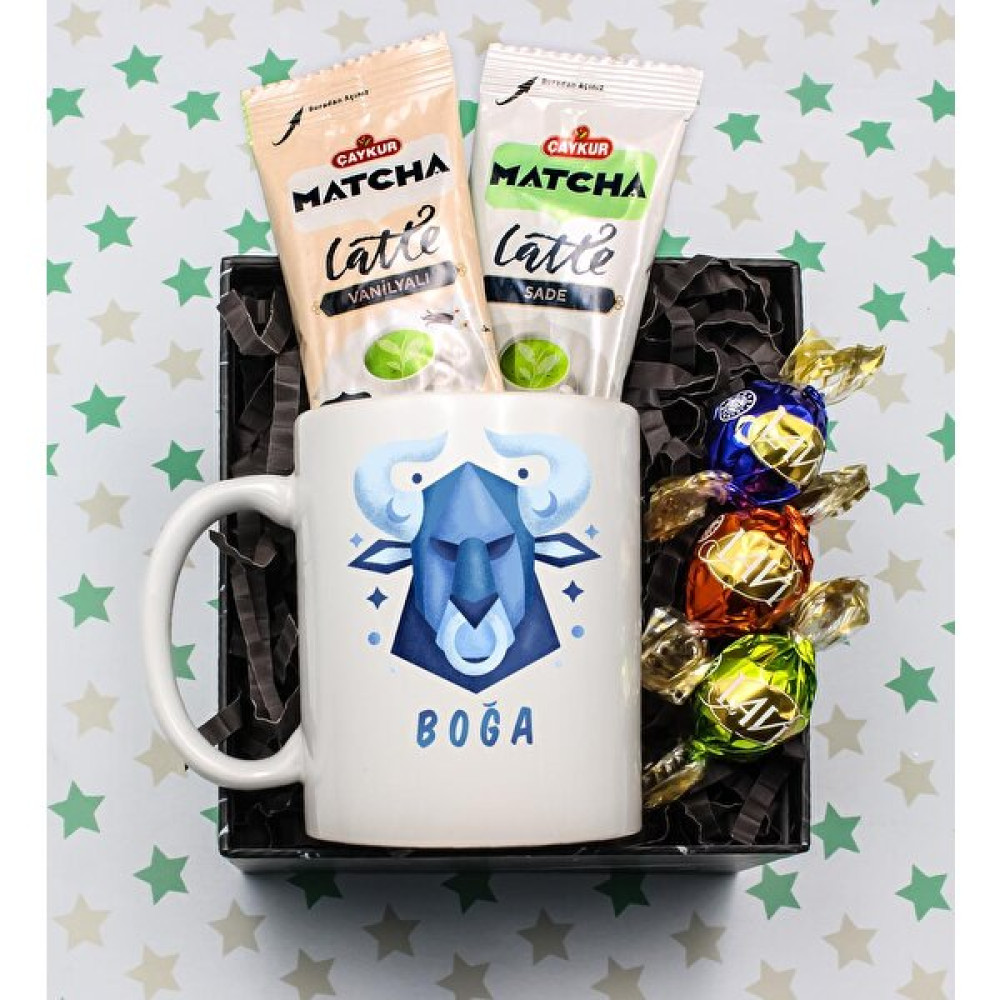 Vega Hediye Boğa Burcu Tasarım Kupa & 3'lü Lavi Çikolata & 2'li Çaykur Matcha Detokslu Latte Hediye Seti Altın, Takı & Aksesuar Fiyatı