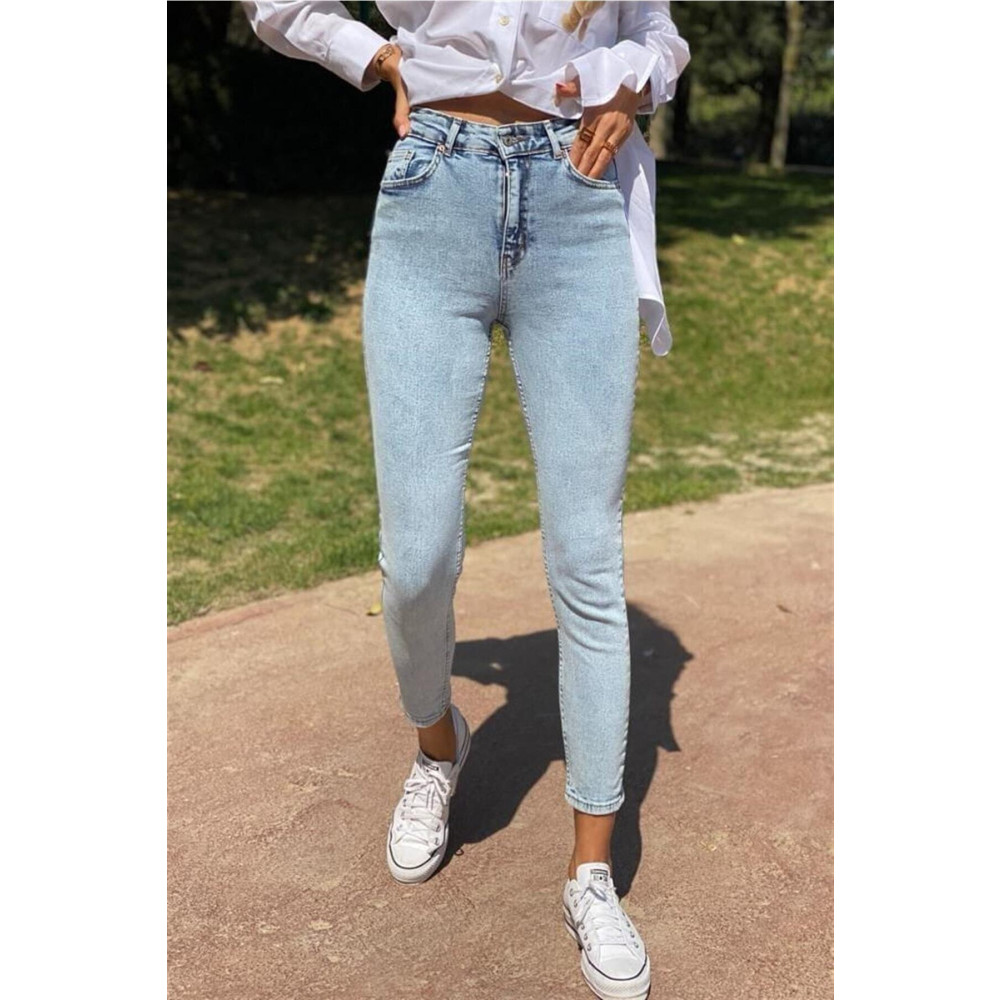 VEGA Leon Mavi Kar Yıkama Yüksel Bel Dar Paça Skinny Likralı Kot Pantalon 27 Beden Kadın Pantolon Fiyatı