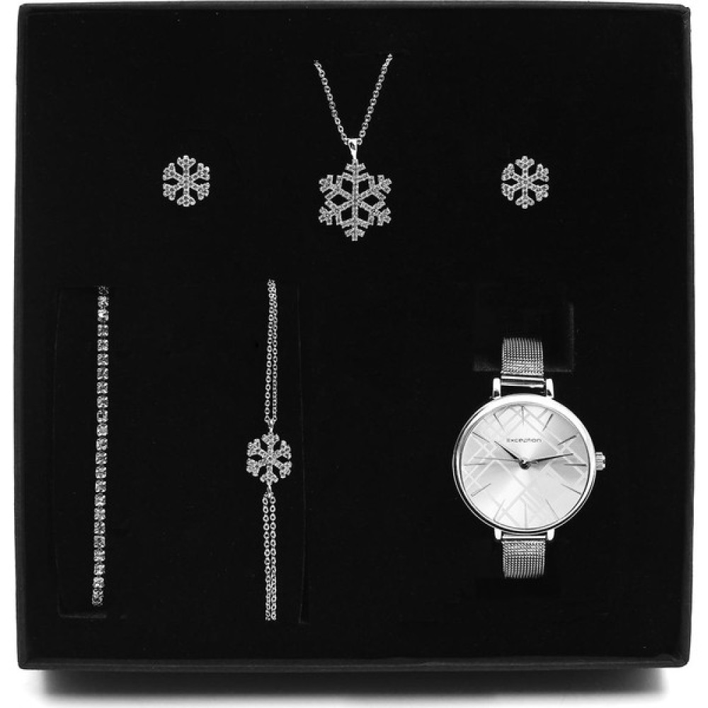 VegaGiftShop Gümüş Kaplama Kar Tanesi Kolye & Küpe & 2'li Bileklik & Saat Set Altın, Takı & Aksesuar Fiyatı