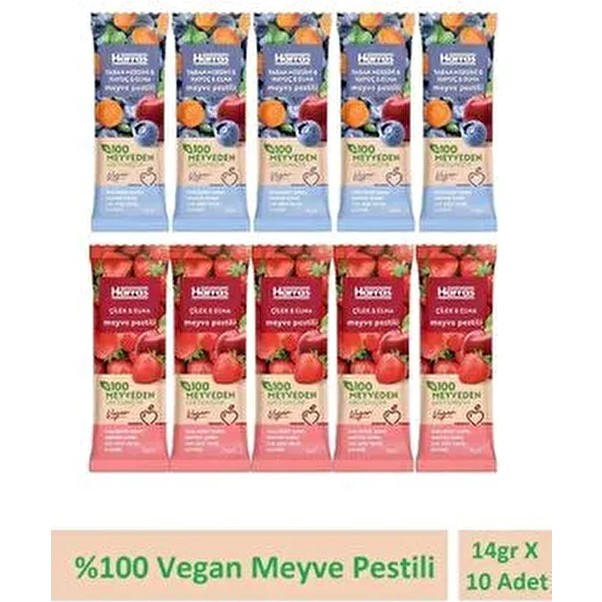 Vegan Meyve Pestili Çilek Elma Yaban Mersini Havuç 14GR x 10 Adet - 14 gr Kuru Meyve Fiyatı