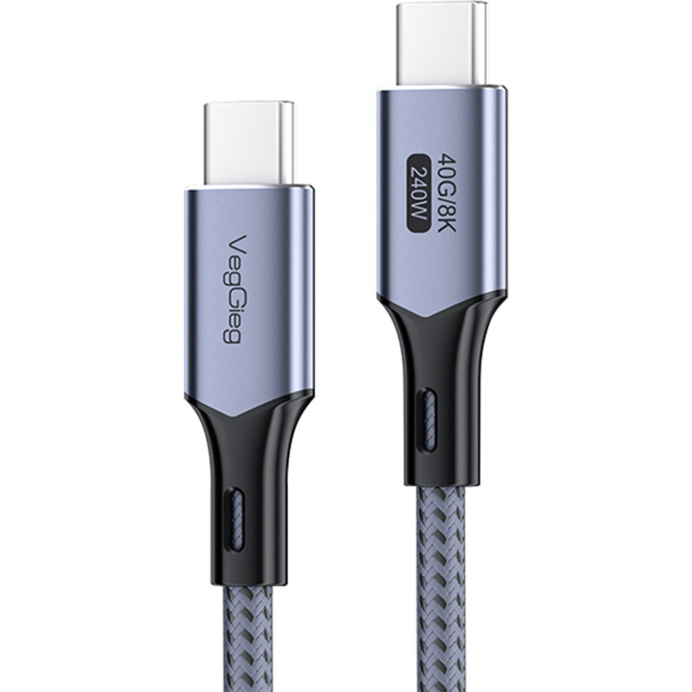VegGieg USB 4.0 E-Mark 240W 40GBPS Thunderbolt 4 8k 60Hz Type-C Görüntü Hızlı Şarj ve Data Kablosu 1 Metre - Gri Bilgisayar Çevirici ve Adaptörü Fiyatı