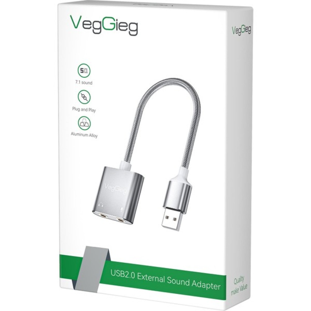 VegGieg USB Ses Kartı 3.5mm Kulaklık ve Mikrofon Girişli Gri Ses Kartı Fiyatı