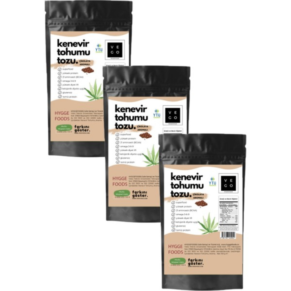 Vegovego Kenevir Kendir Tohumu Tozu - Çikolata Aromalı - 3 Adet Protein Tozları Fiyatı