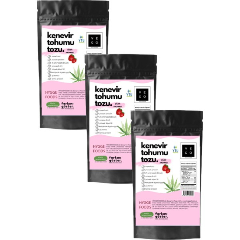 Vegovego Kenevir Kendir Tohumu Tozu - Çilek Aromalı - 3 Adet Protein Tozları Fiyatı