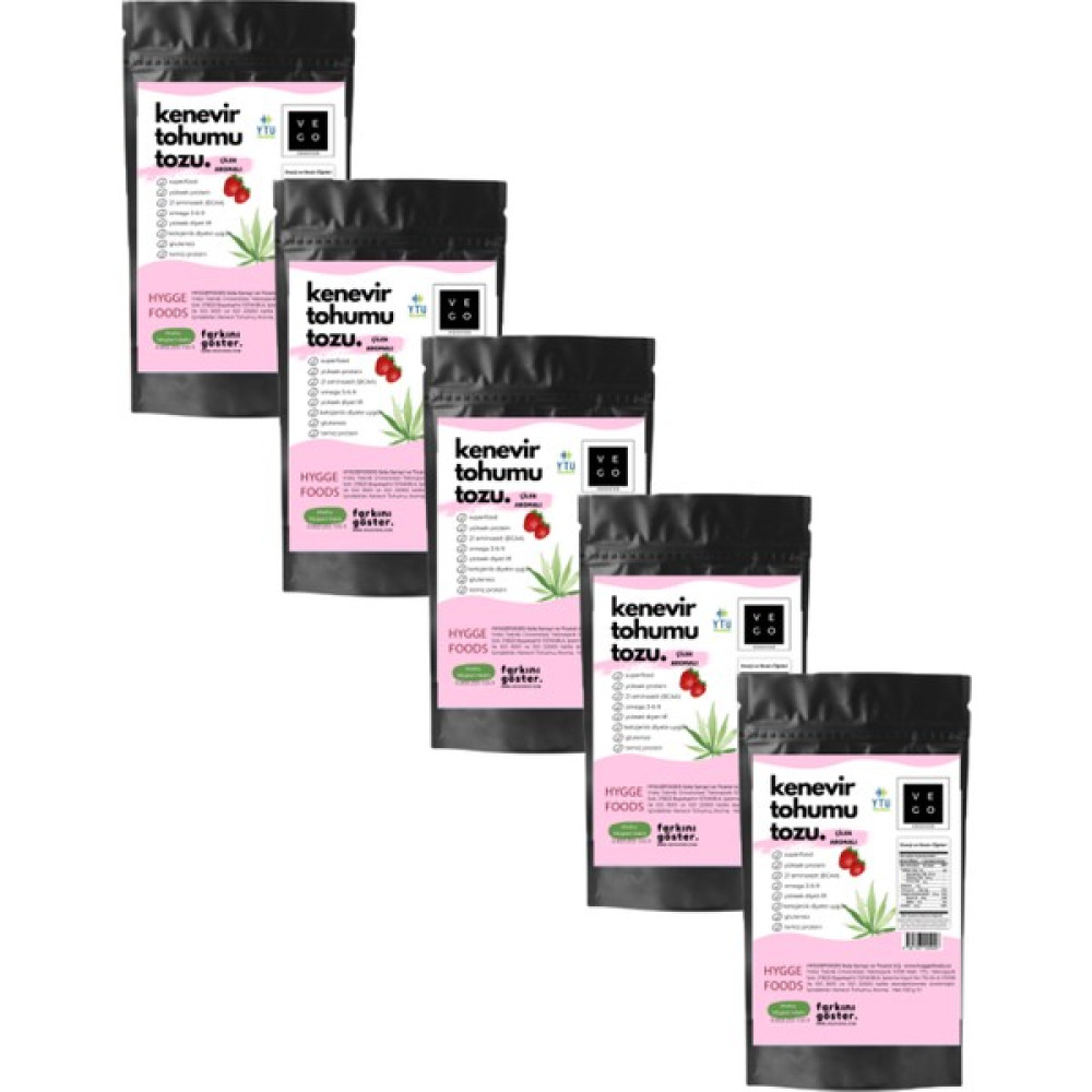 Vegovego Kenevir Kendir Tohumu Tozu - Çilek Aromalı - 5 Adet Protein Tozları Fiyatı