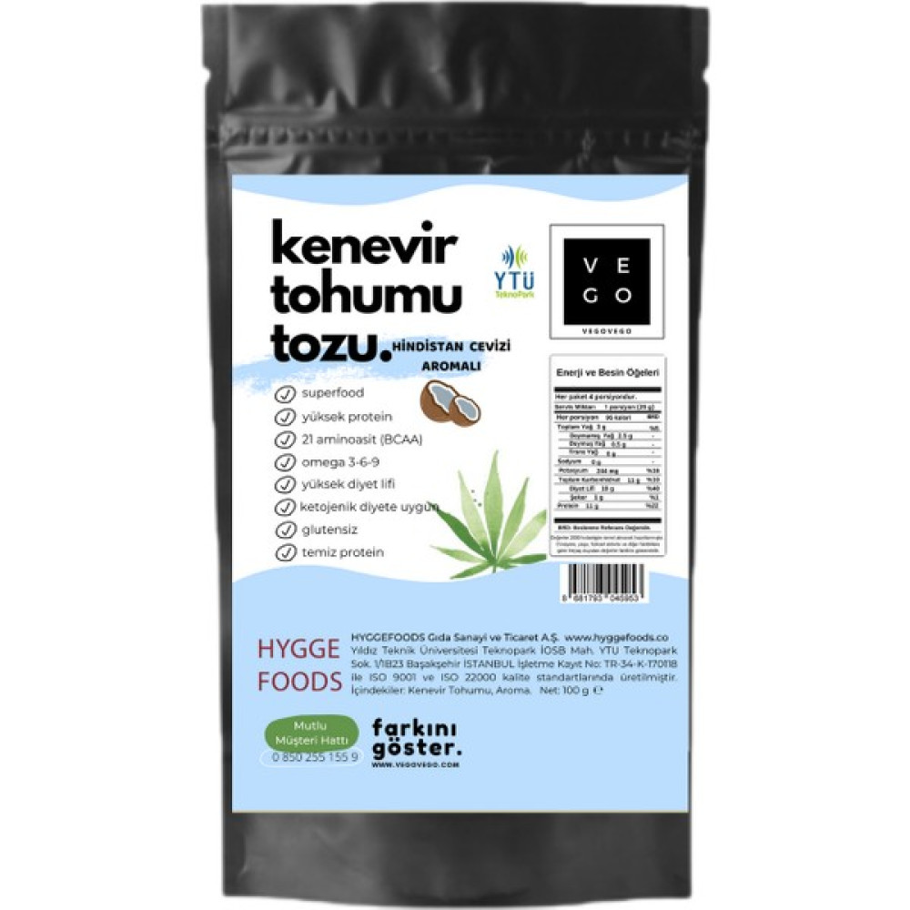 Vegovego Kenevir Kendir Tohumu Tozu - Hindistan Cevizi Aromalı 100 g Protein Tozları Fiyatı