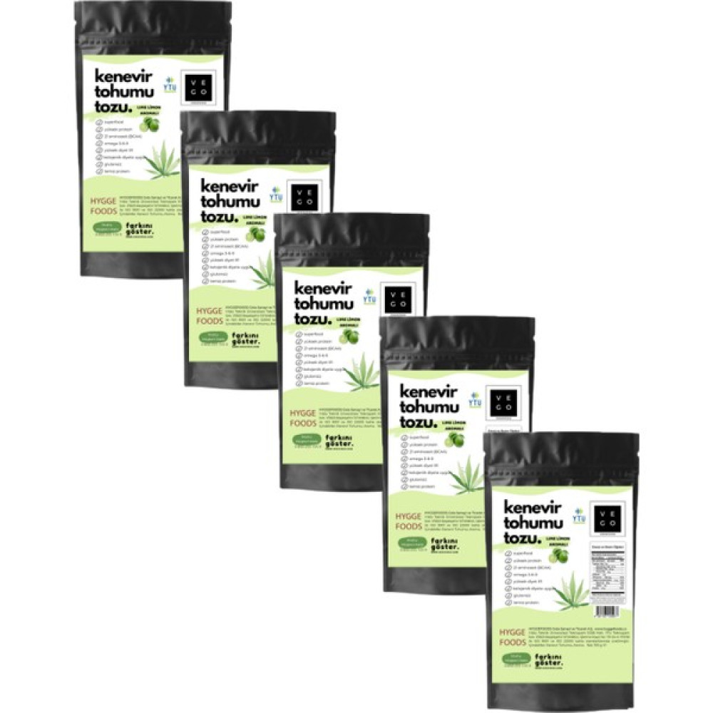 Vegovego Kenevir Kendir Tohumu Tozu - Lime Limon Aromalı - 5 Adet Protein Tozları Fiyatı