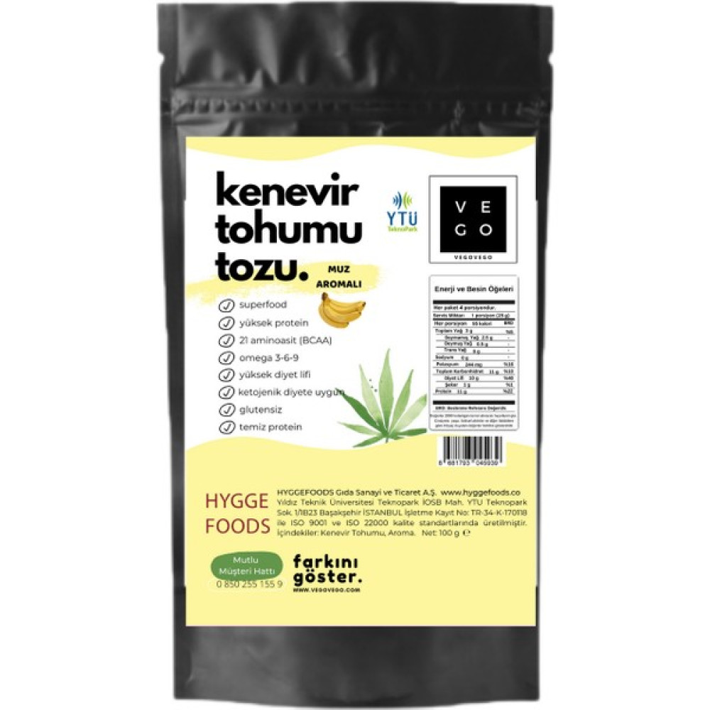 Vegovego Kenevir Kendir Tohumu Tozu - Muz Aromalı 100 g Protein Tozları Fiyatı
