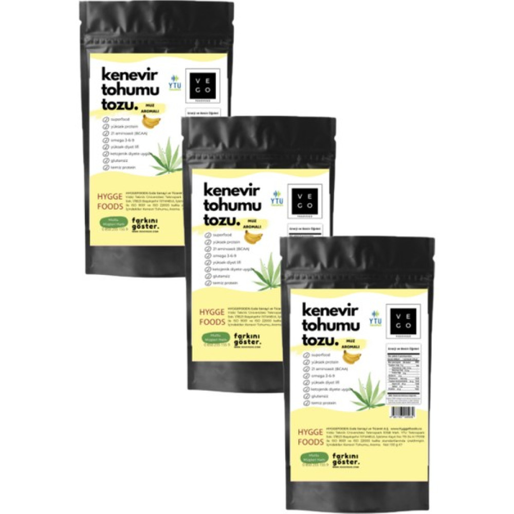 Vegovego Kenevir Kendir Tohumu Tozu - Muz Aromalı - 3 Adet Protein Tozları Fiyatı
