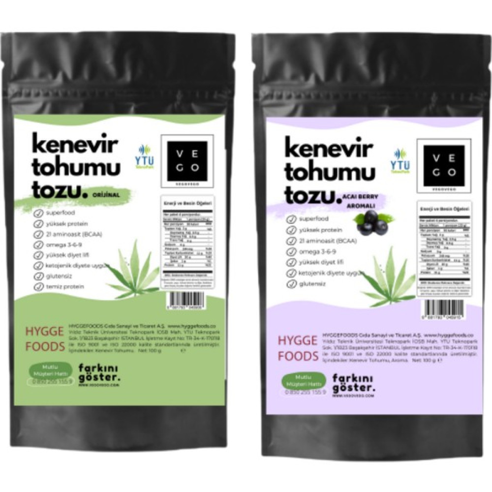 Vegovego Kenevir Kendir Tohumu Tozu - Trend Paket - 2'li Paket Protein Tozları Fiyatı