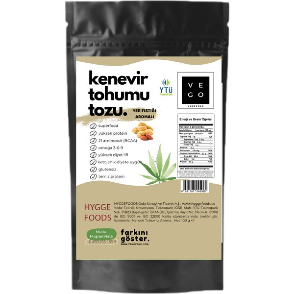 Vegovego Kenevir Kendir Tohumu Tozu - Yer Fıstığı Aromalı 100 g Protein Tozları Fiyatı