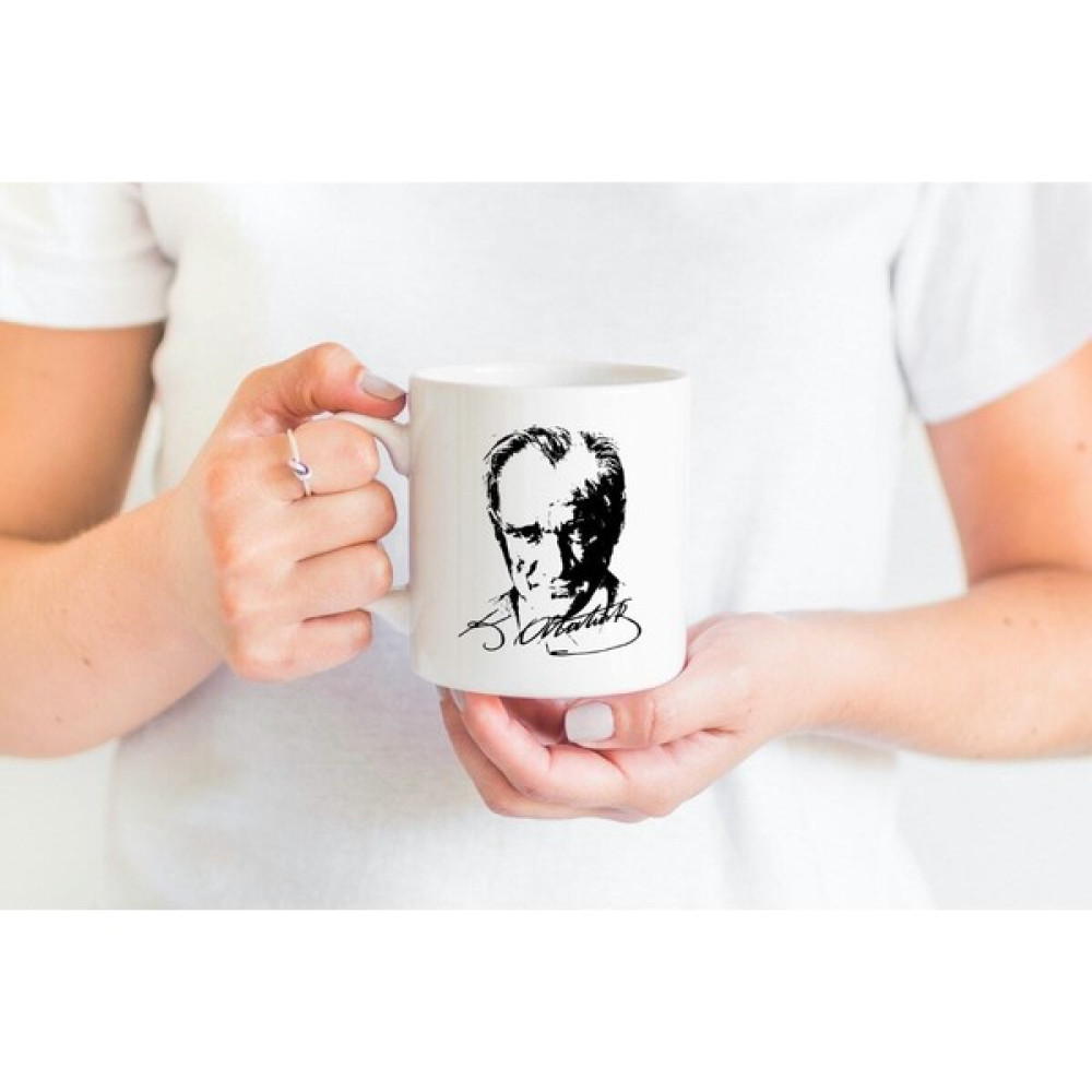 Veintitres Atatürk Imzası ve Silüeti Baskılı Kupa Bardak -1 - Beyaz Fincan / Bardak / Kahve Takımı Fiyatı