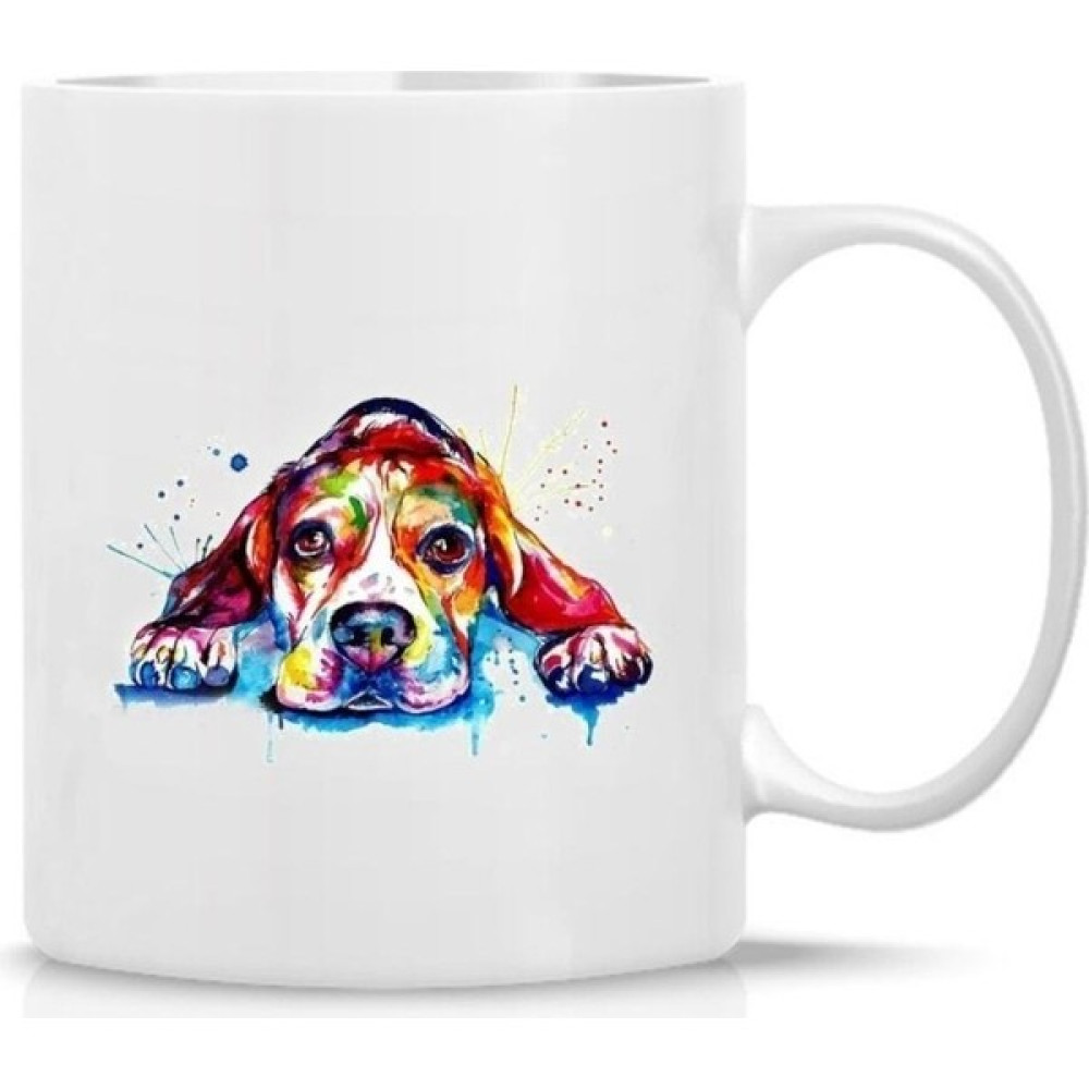 Veintitres Renkli Köpek Figürlü Tasarım Kupa Bardak - Beyaz Fincan / Bardak / Kahve Takımı Fiyatı
