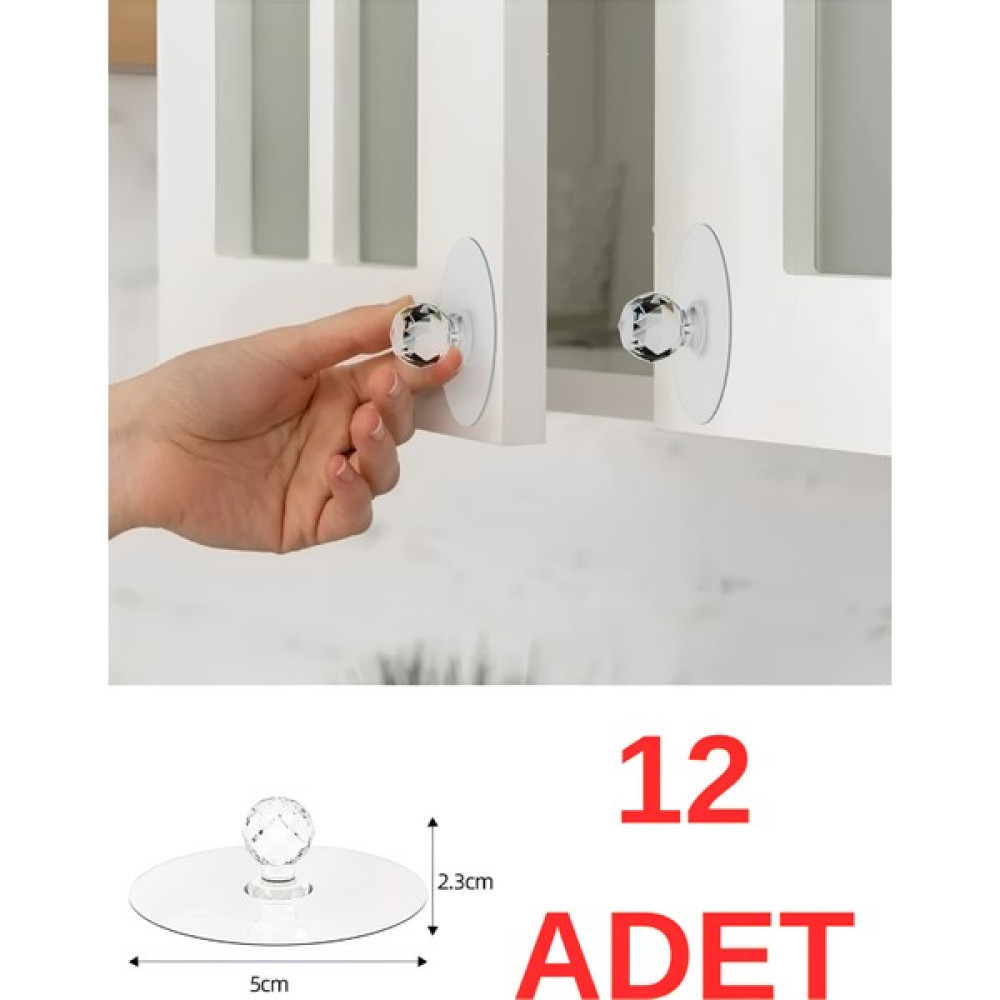 Vekorr 12 Adet Dolap Çekmece Kristal Görünümlü Tutacak Set Pratik Yapışkanlı Mobilya Komidin Kulpu Askı Nalburiye & Hırdavat Fiyatı