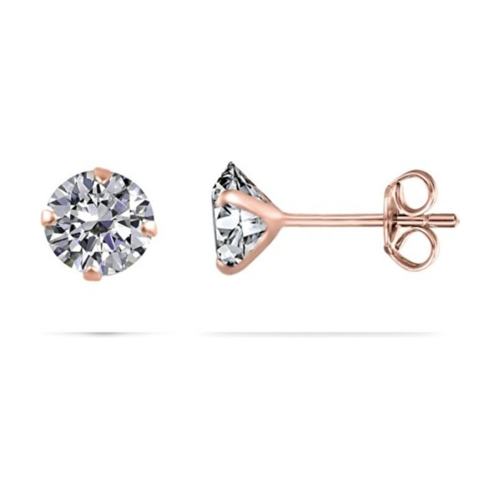 Velcci Kadın Gümüş Tektaş Küpe 2/4/5/6/8/9mm Zirkon Taşlı Çivili Altın/Silver/Rose Kaplama Yuvarlak Kesim - 4 mm - Rose Gümüş Küpe Fiyatı
