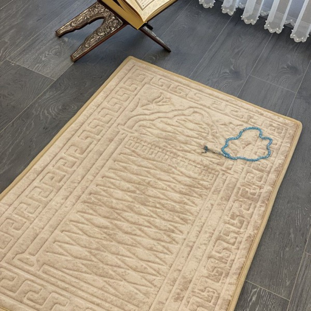 Veldena Diz Ağrıtmayan Kadife Seccade - 70 x 120 cm - Bej Seccade Fiyatı