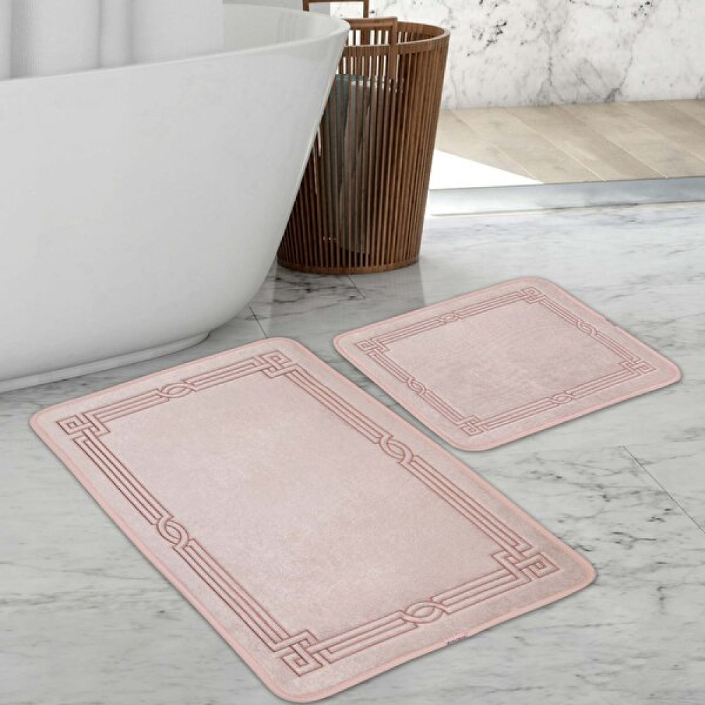 Veldena Klasik Desen 2'li Banyo Paspas Takımı - Pudra - 50 x 80 cm Klozet Takımı Fiyatı