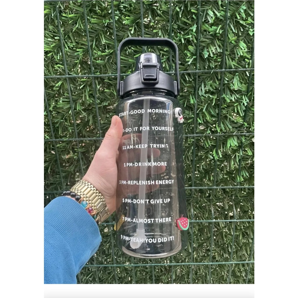 Veliday Şeffaf Motivasyon Matara 2000 ml Suluk Su Şişesi - Siyah Matara Fiyatı