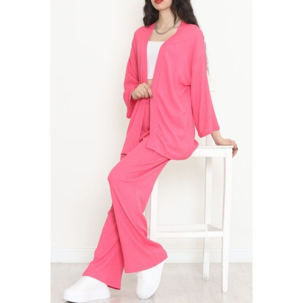Velizade Kadın Bol Paça Geniş Kesim Konfor Modeli Palazzo Kimono Alt Üst Takım Fuşya - 722.1247. Kadın Giyim Fiyatı