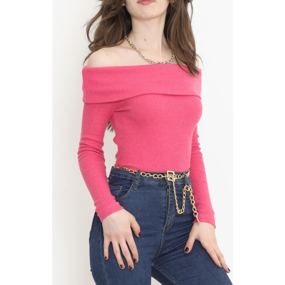 Velizade Kadın Fuşya Madonna Yaka Kaşkorse Bluz Fitilli Slim Fit Kayık Yaka Örme Kazak - 9977 Bluz Fiyatı