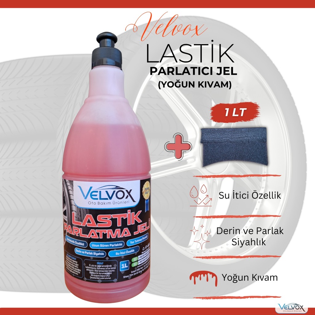 Velvox Lastik Parlatıcı Jel 1L (Yoğun Kıvam) Sünger Hediye I Lastik Parlatma, Lastik Temizleyici Bulaşık Yıkama Fiyatı