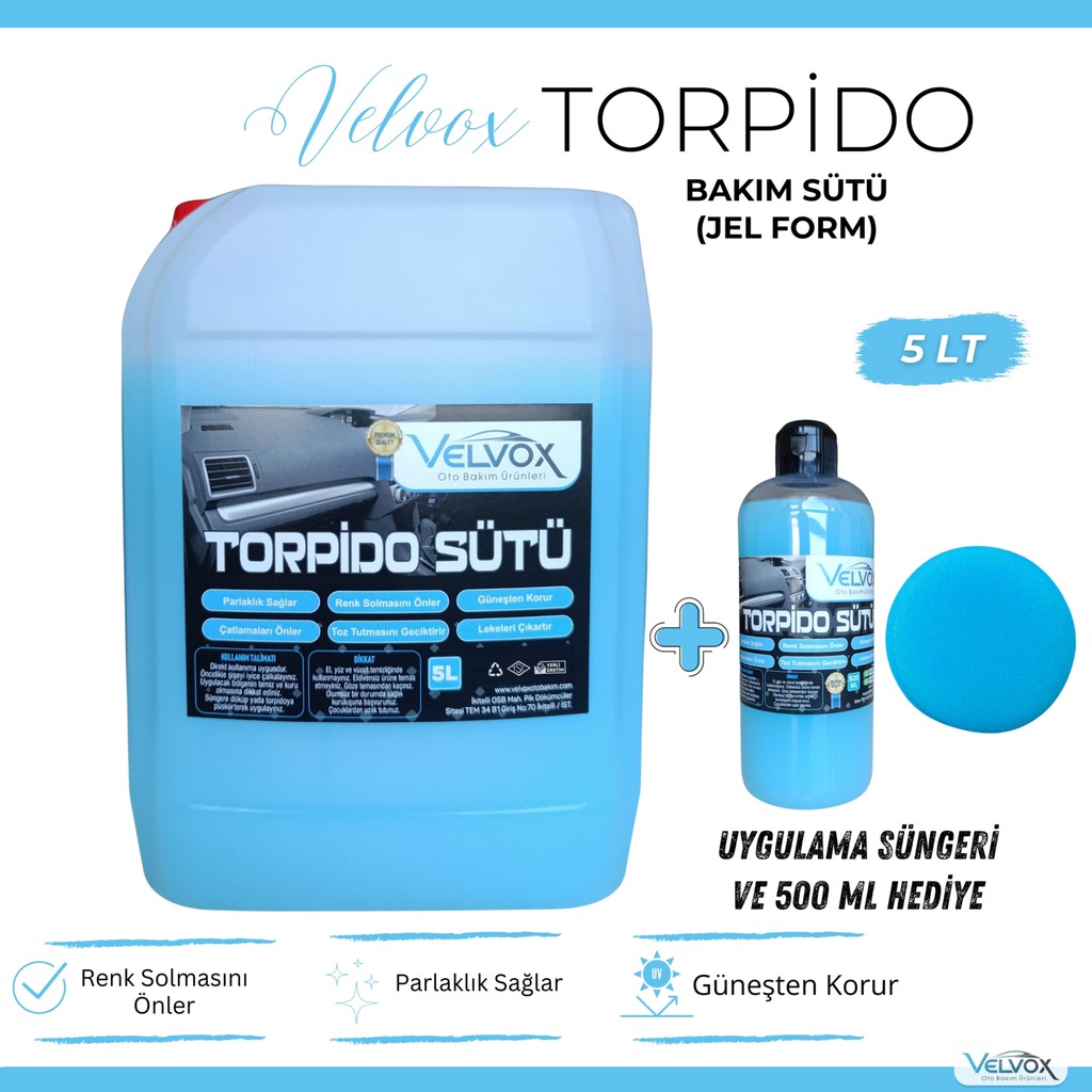 Velvox Torpido Bakım Sütü 5 Lt (Jel Formu) + 500 ml Ve Sünger Hediye , Torpido Temizleyici, Torpido Bakım SSD / Solid State Drive Fiyatı