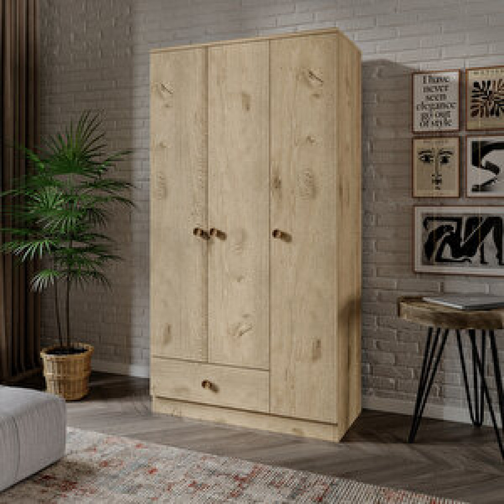Venatto Diamont 3 Kapaklı Dolap Meşe %100 Mdf Bebek Odası Gardırop Fiyatı