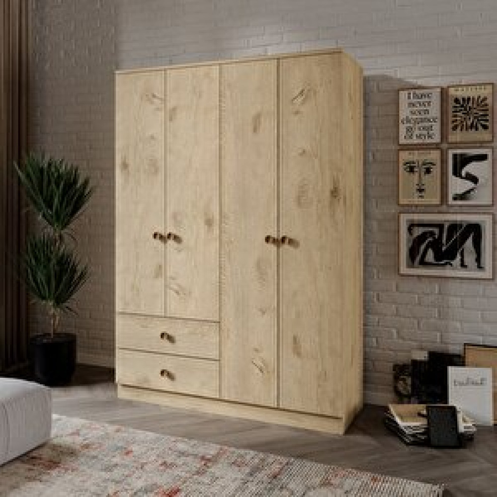 Venatto Diamont 4 Kapaklı Dolap Meşe%100 Mdf Bebek Odası Gardırop Fiyatı