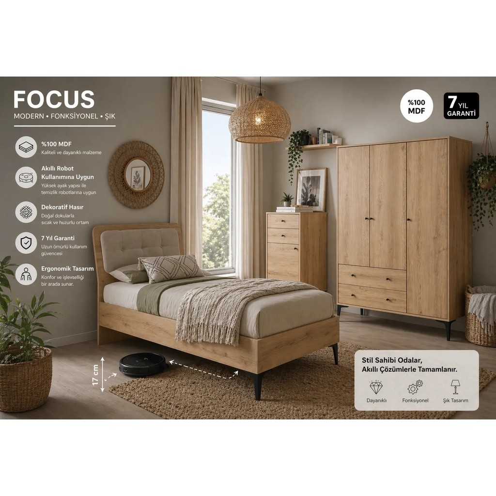Venatto Focus Life Wood Genç Odası Takımı (%100 MDF) 3 Parça Meşe Renkli Modern Tasarım SSD / Solid State Drive Fiyatı