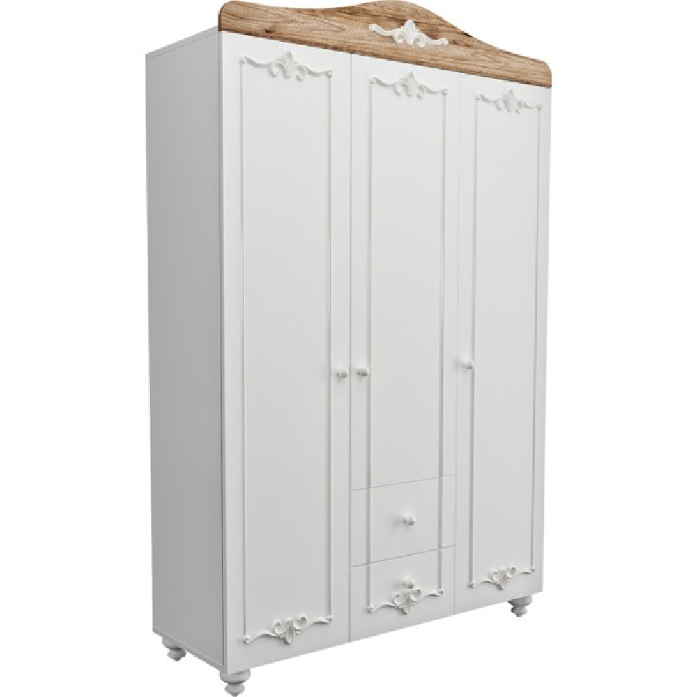 Venatto Romantic 3 Kapılı DOLAP(%100MDF) - Beyaz - Meşe Gardrop & Dolap Fiyatı