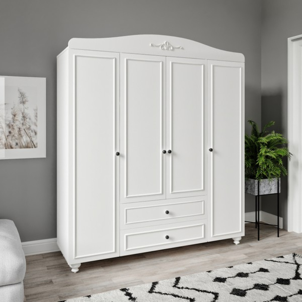 Venatto Romantic Dört Kapaklı Dolap - Beyaz Gardrop & Dolap Fiyatı