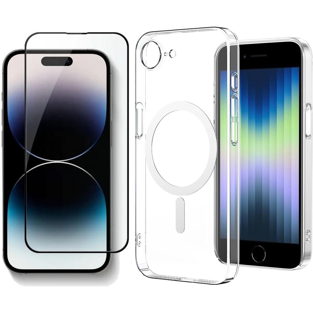 Vendas Apple iPhone 16E Kılıf Zore Magsafe Şarj Özellikli Şeffaf Kamera Çerçeveli Porto Kapak + Cam Ekran Koruyucu Cep Telefonu Kılıfı Fiyatı