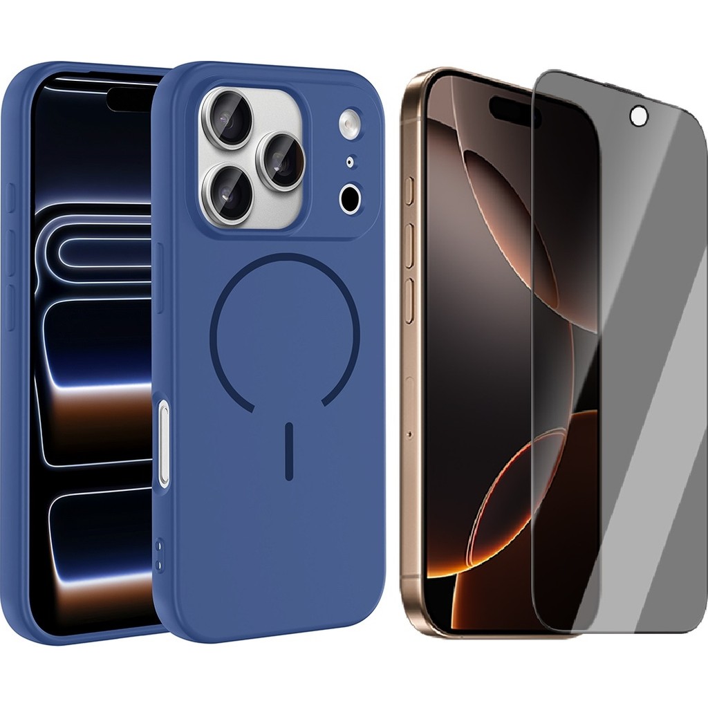 Vendas Apple iPhone 17 Pro Kılıf M-safe Şarj Özellikli Zore Meta Kapak + Hayalet Ekran Koruyucu - Lacivert Cep Telefonu Kılıfı Fiyatı