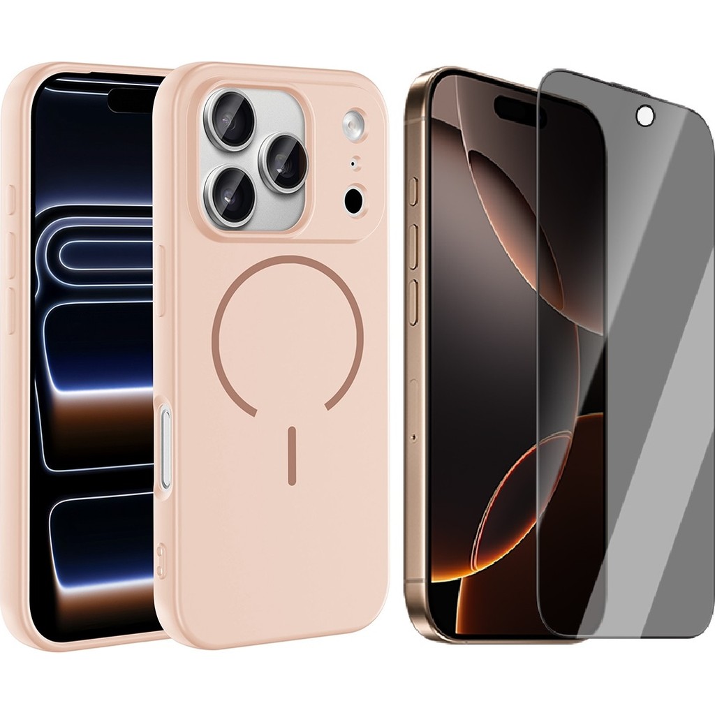 Vendas Apple iPhone 17 Pro Kılıf M-safe Şarj Özellikli Zore Meta Kapak + Hayalet Ekran Koruyucu - Rose Pembe Cep Telefonu Kılıfı Fiyatı