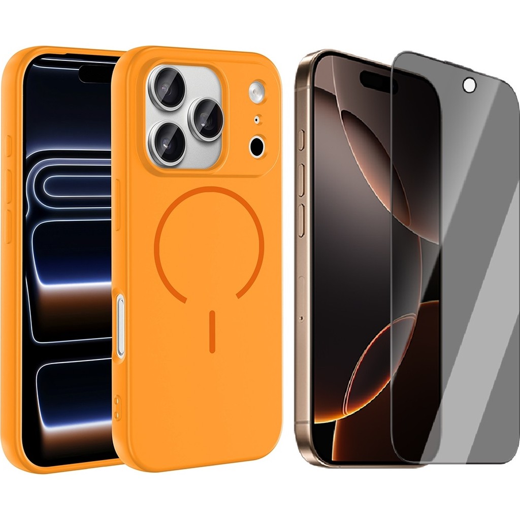 Vendas Apple iPhone 17 Pro Kılıf M-safe Şarj Özellikli Zore Meta Kapak + Hayalet Ekran Koruyucu - Turuncu Cep Telefonu Kılıfı Fiyatı