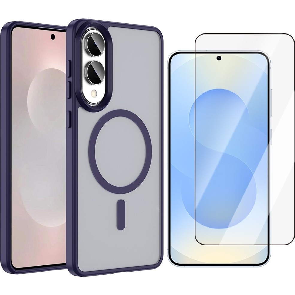 Vendas Galaxy S25 Edge Kılıf M-safe Şarj Özellikli Mat Arka Yüzey Zore Sio Kapak + Temperli Cam Ekran Koruyucu - Derin Mor Cep Telefonu Ekran Koruyucusu Fiyatı