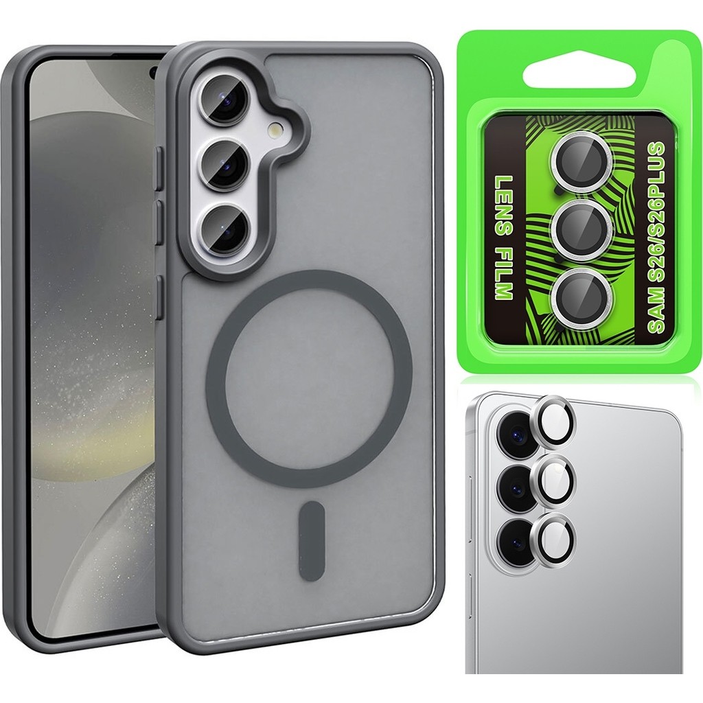 Vendas Galaxy S26 Plus Kılıf M-safe Şarj Özellikli Mat Arka Yüzey Zore Sio Kapak + Kamera Lens Koruyucu - Gri Cep Telefonu Şarj Cihazı Fiyatı