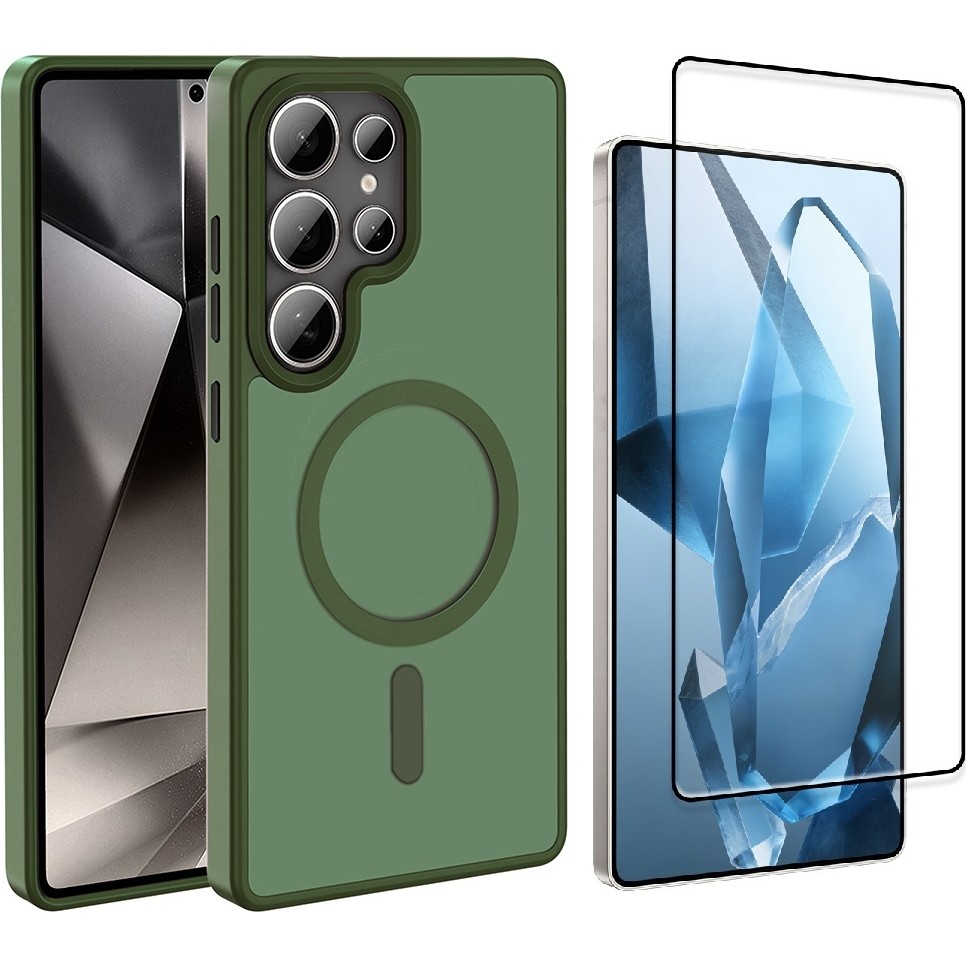 Vendas Galaxy S26 Ultra Kılıf M-Safe Şarj Özellikli Mat Arka Yüzey Vendas Sio Kapak + Tempered Cam Ekran Koruyucu - Koyu Yeşil Cep Telefonu Şarj Cihazı Fiyatı