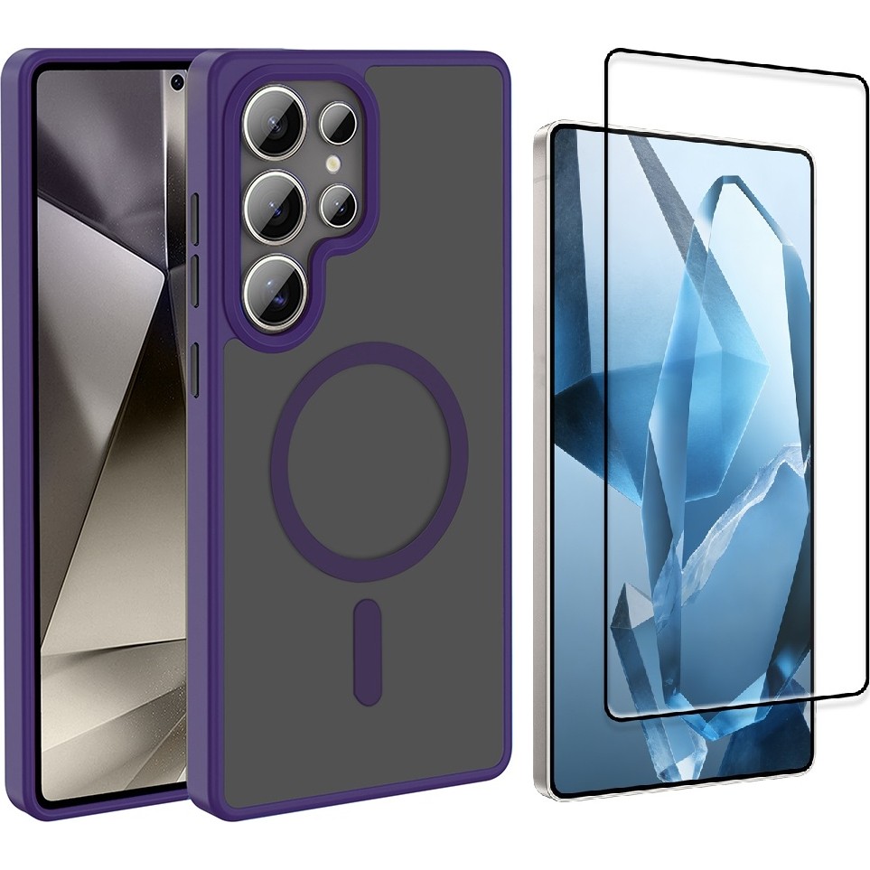 Vendas Galaxy S26 Ultra Kılıf M-Safe Şarj Özellikli Mat Arka Yüzey Vendas Sio Kapak + Tempered Cam Ekran Koruyucu - Mor Cep Telefonu Şarj Cihazı Fiyatı