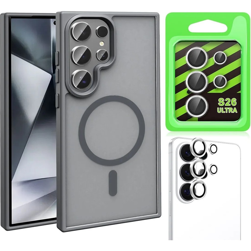 Vendas Galaxy S26 Ultra Kılıf M-safe Şarj Özellikli Mat Arka Yüzey Zore Sio Kapak + Kamera Lens Koruyucu - Gri Cep Telefonu Şarj Cihazı Fiyatı