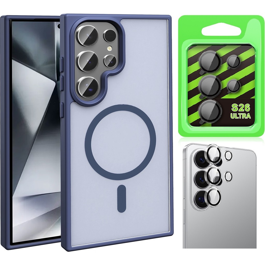 Vendas Galaxy S26 Ultra Kılıf M-safe Şarj Özellikli Mat Arka Yüzey Zore Sio Kapak + Kamera Lens Koruyucu - Lacivert Cep Telefonu Şarj Cihazı Fiyatı